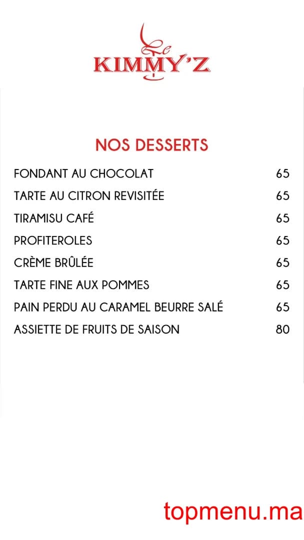 Restaurant LE KIMMY’Z menu page 1 LE KIMMY’Z menu page 1