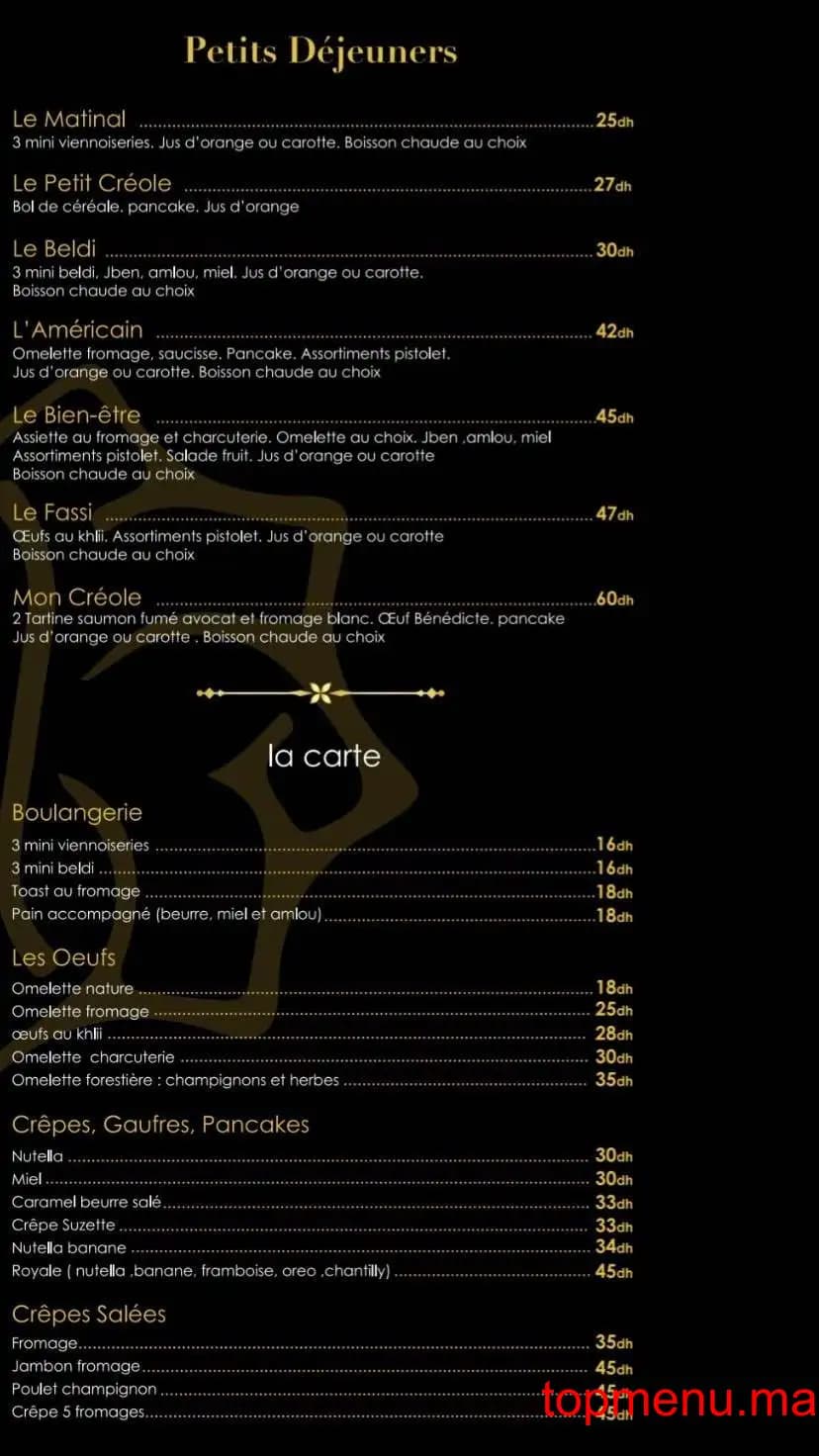 Restaurant La Créole menu page 1 La Créole menu page 1