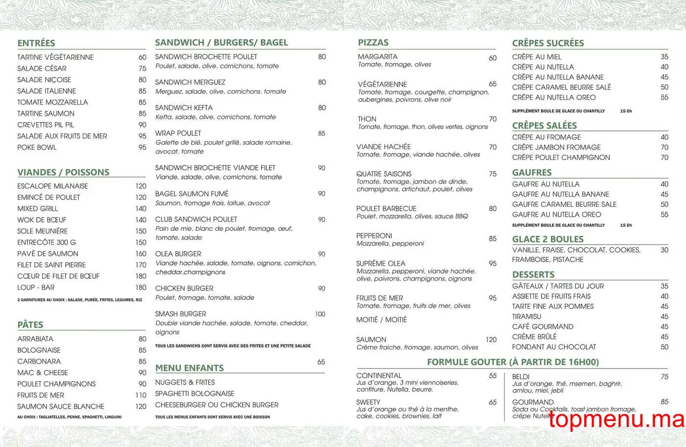 Restaurant Olea menu page 2 Olea menu page 2