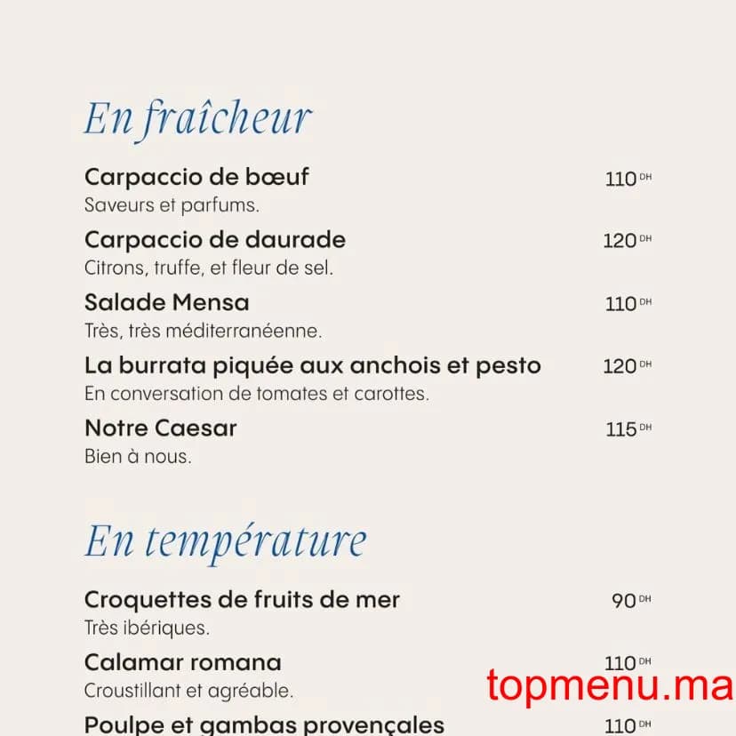 Restaurant Mensa menu page 1 Mensa menu page 1