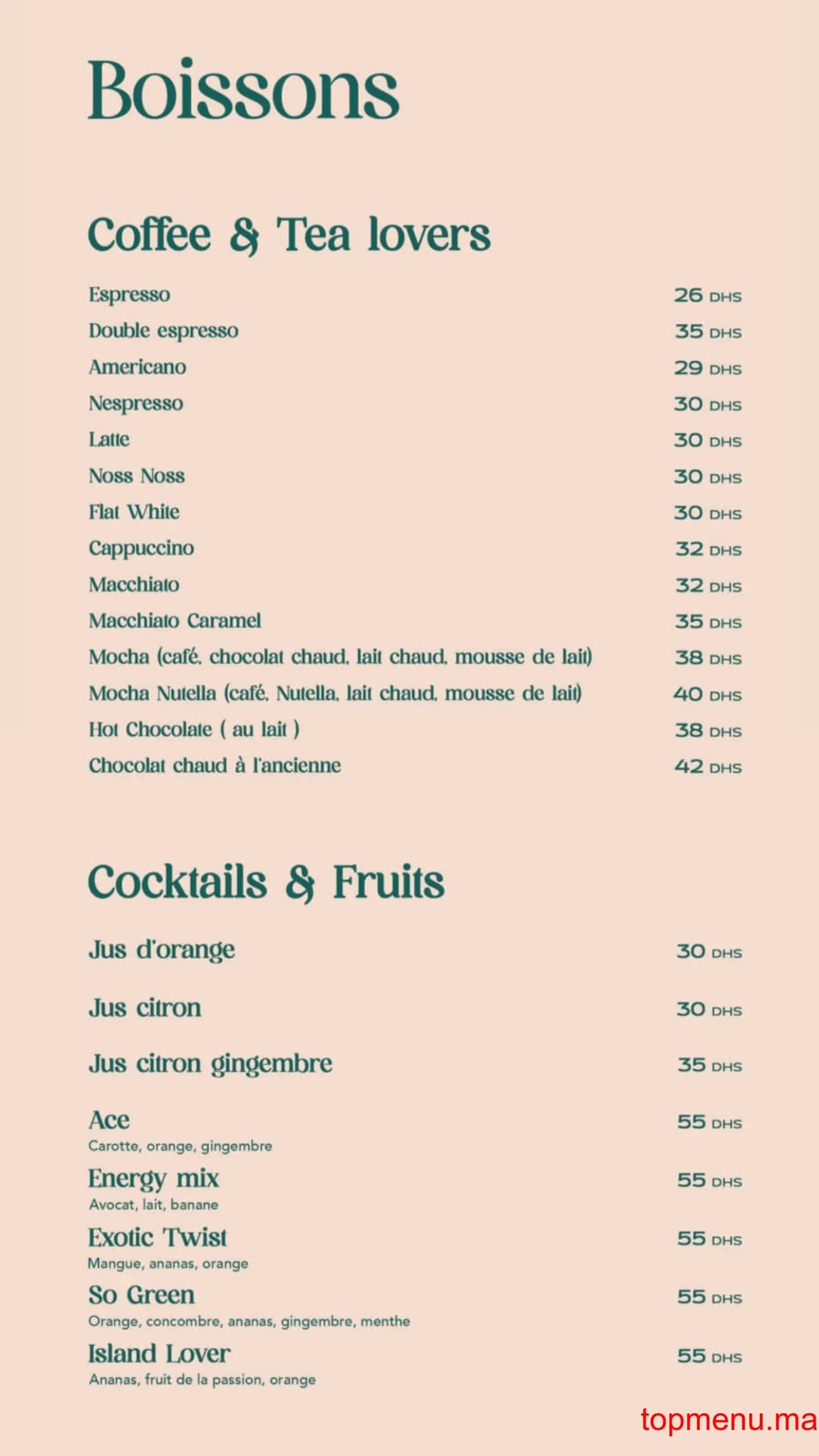 Restaurant Coco palm menu page 5 Coco palm menu page 5