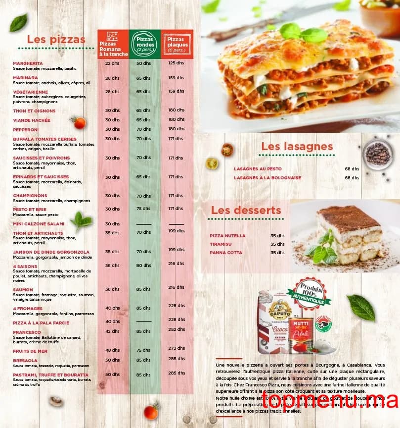 Restaurant Francesco Pizza Maroc menu page 1 Francesco Pizza Maroc menu page 1