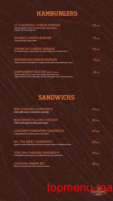 Restaurant Giovanni House menu page 5 Giovanni House menu page 5