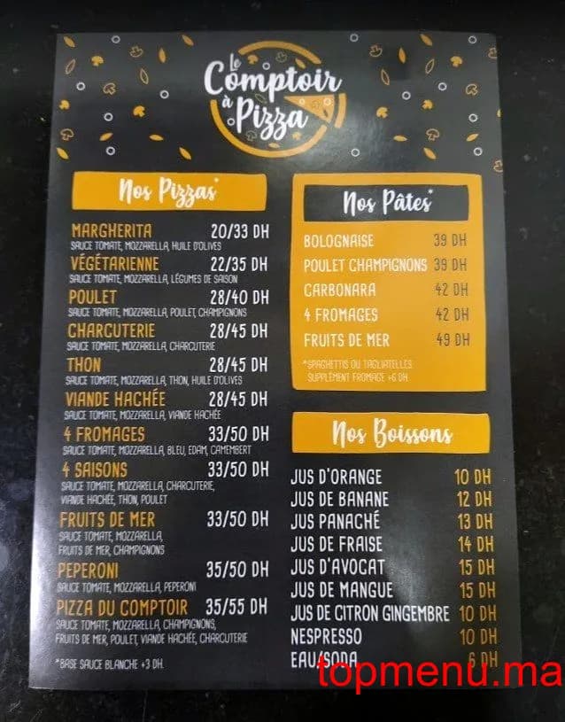 Restaurant Le Comptoir à Pizza menu page 1 Le Comptoir à Pizza menu page 1
