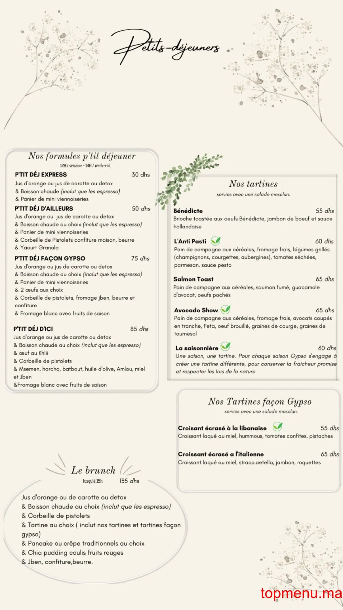 Restaurant Gypso menu page 1 Gypso menu page 1