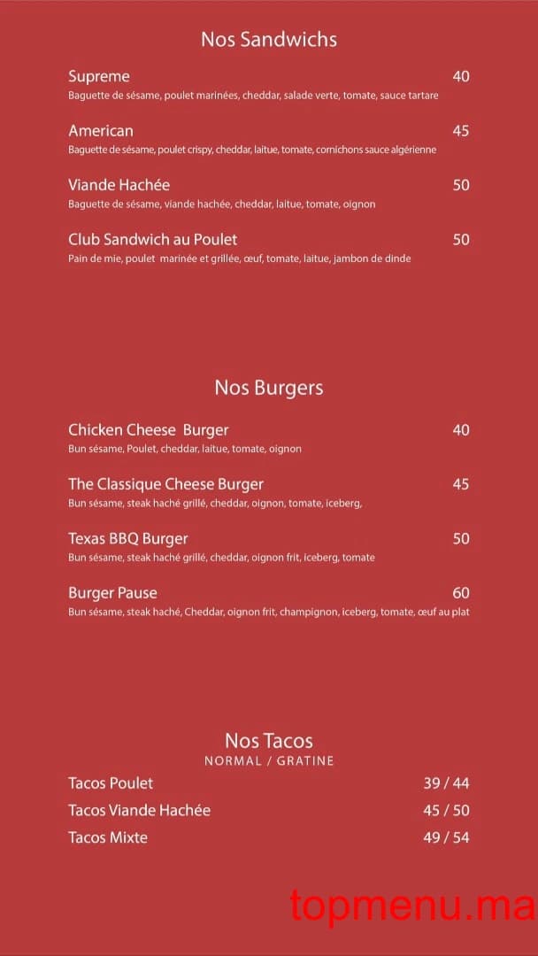 Restaurant Pause Cafe menu page 18 Pause Cafe menu page 18