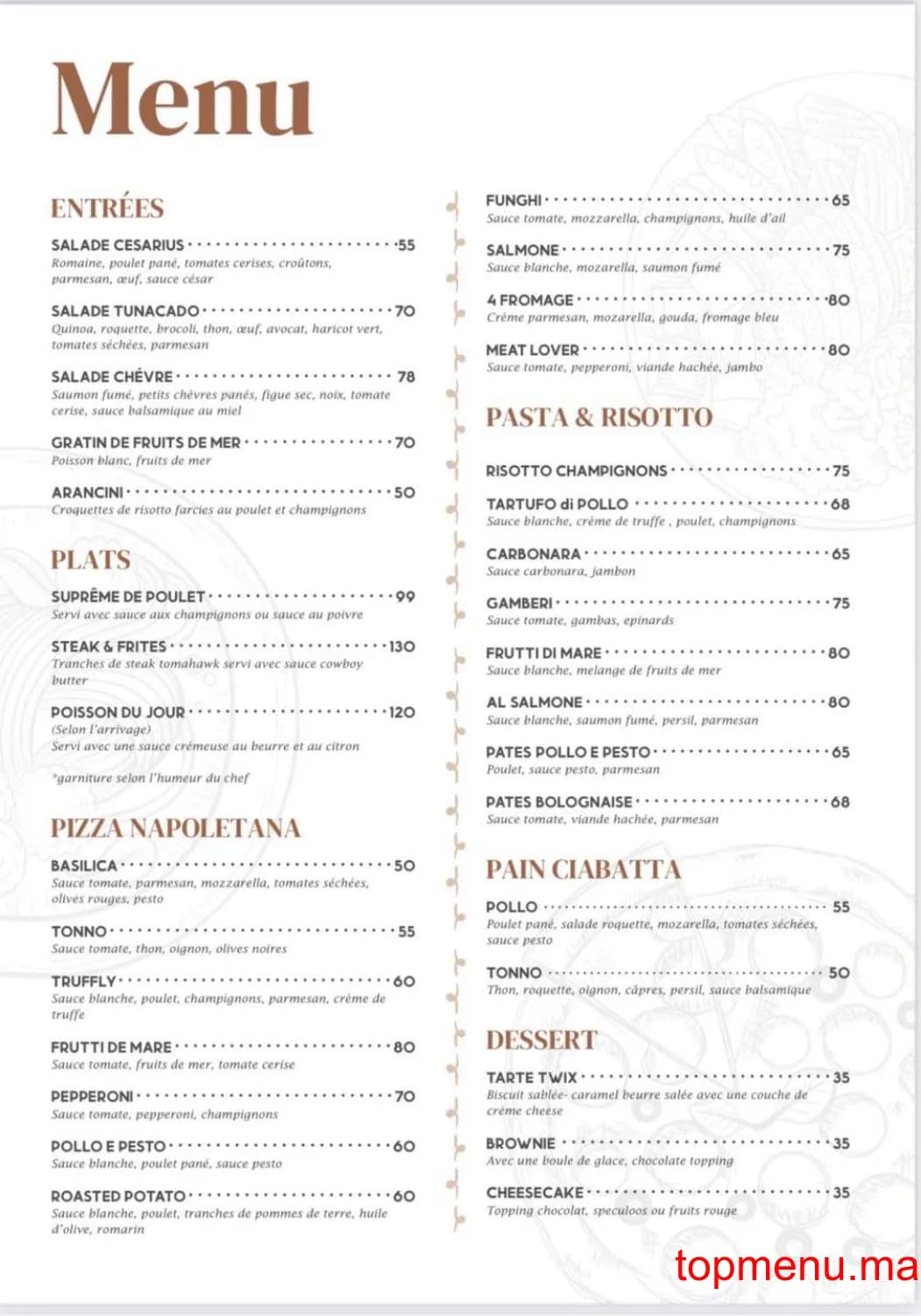 Restaurant Bronz menu page 1 Bronz menu page 1