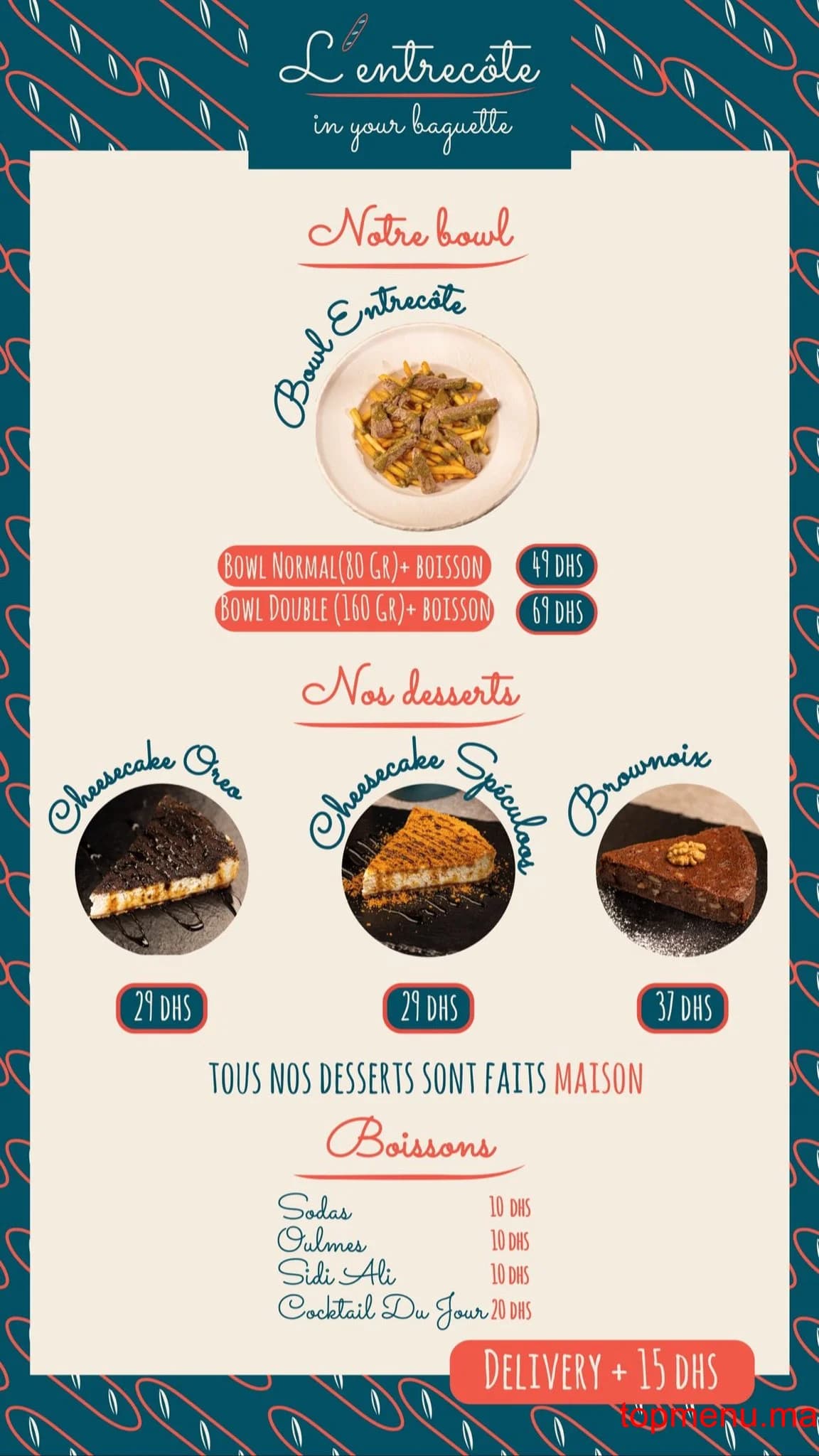 Restaurant L’entrecôte in your baguette menu page 2 L’entrecôte in your baguette menu page 2