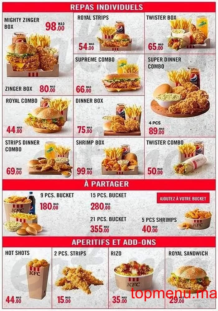 Restaurant KFC Bd d’Anfa menu page 1 KFC Bd d’Anfa menu page 1