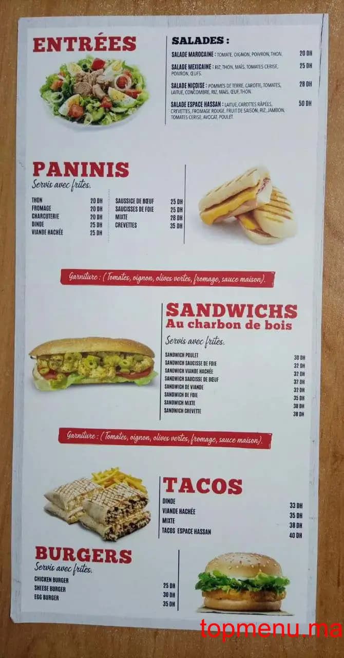 Restaurant Espace Hassan menu page 1 Espace Hassan menu page 1