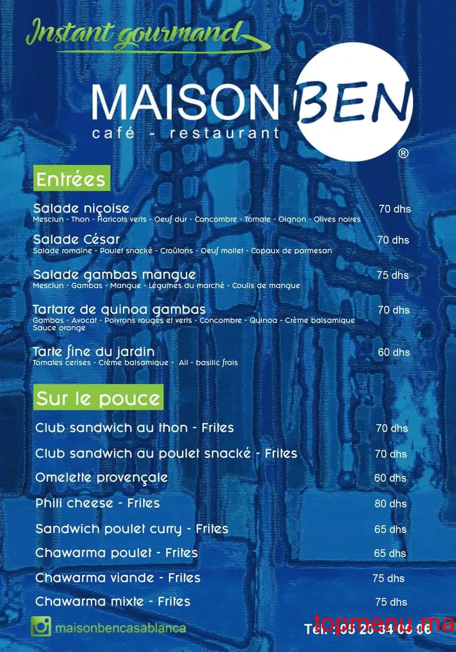 Restaurant Maison Ben menu page 3 Maison Ben menu page 3