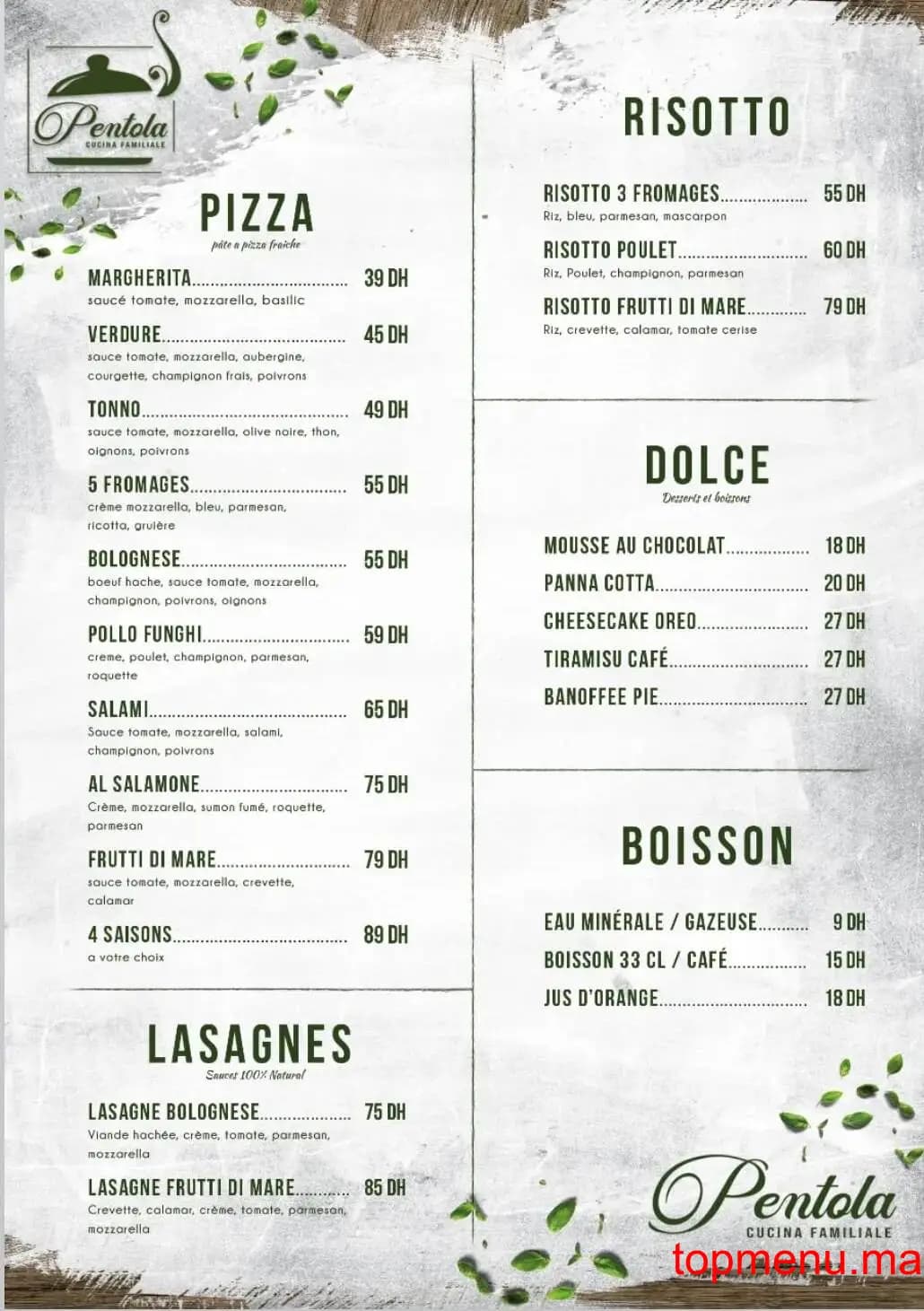 Restaurant Pentola menu page 2 Pentola menu page 2