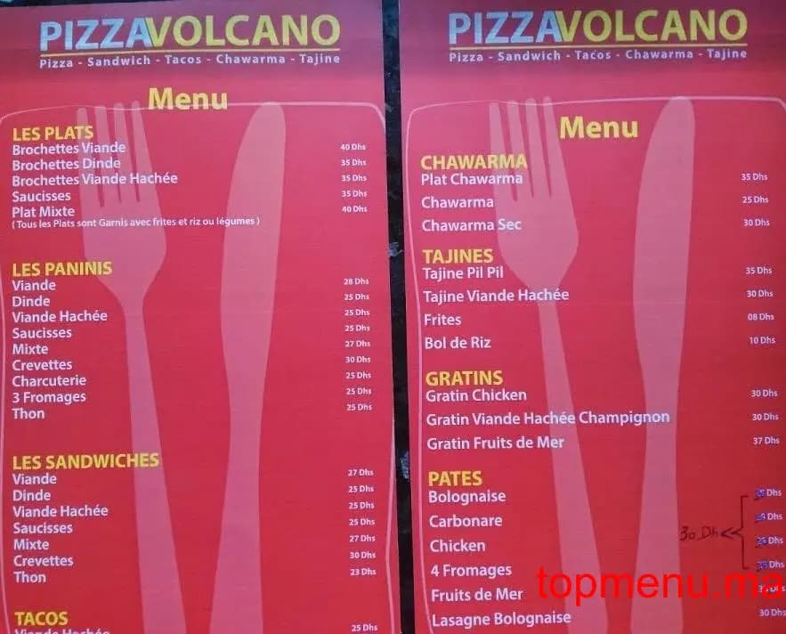 Restaurant Pizza Volcano menu page 1 Pizza Volcano menu page 1
