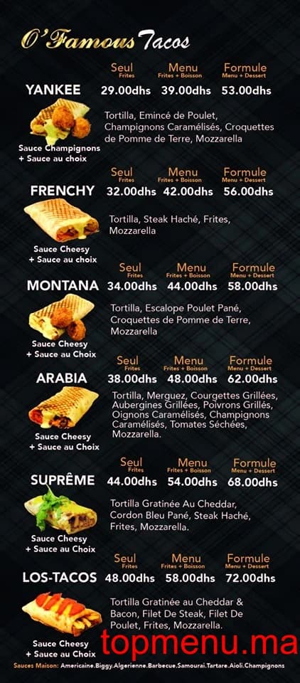 Restaurant O’Famous menu page 1 O’Famous menu page 1