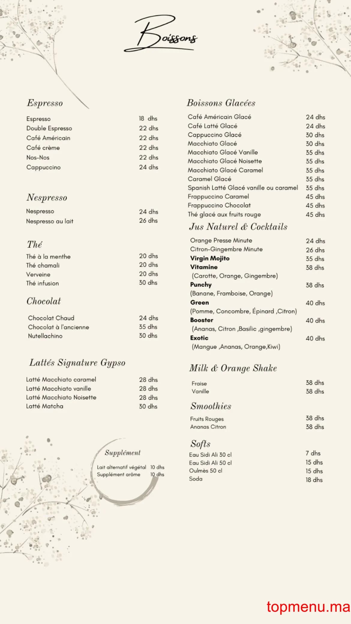 Restaurant Gypso menu page 6 Gypso menu page 6