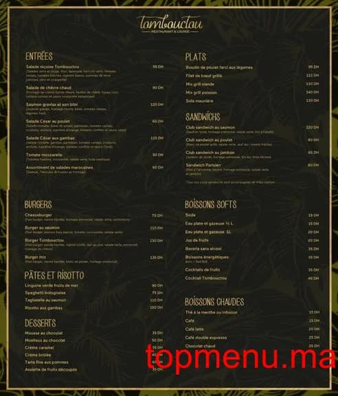 Restaurant Restaurant Tombouctou by Sindibad menu page 1 Restaurant Tombouctou by Sindibad menu page 1