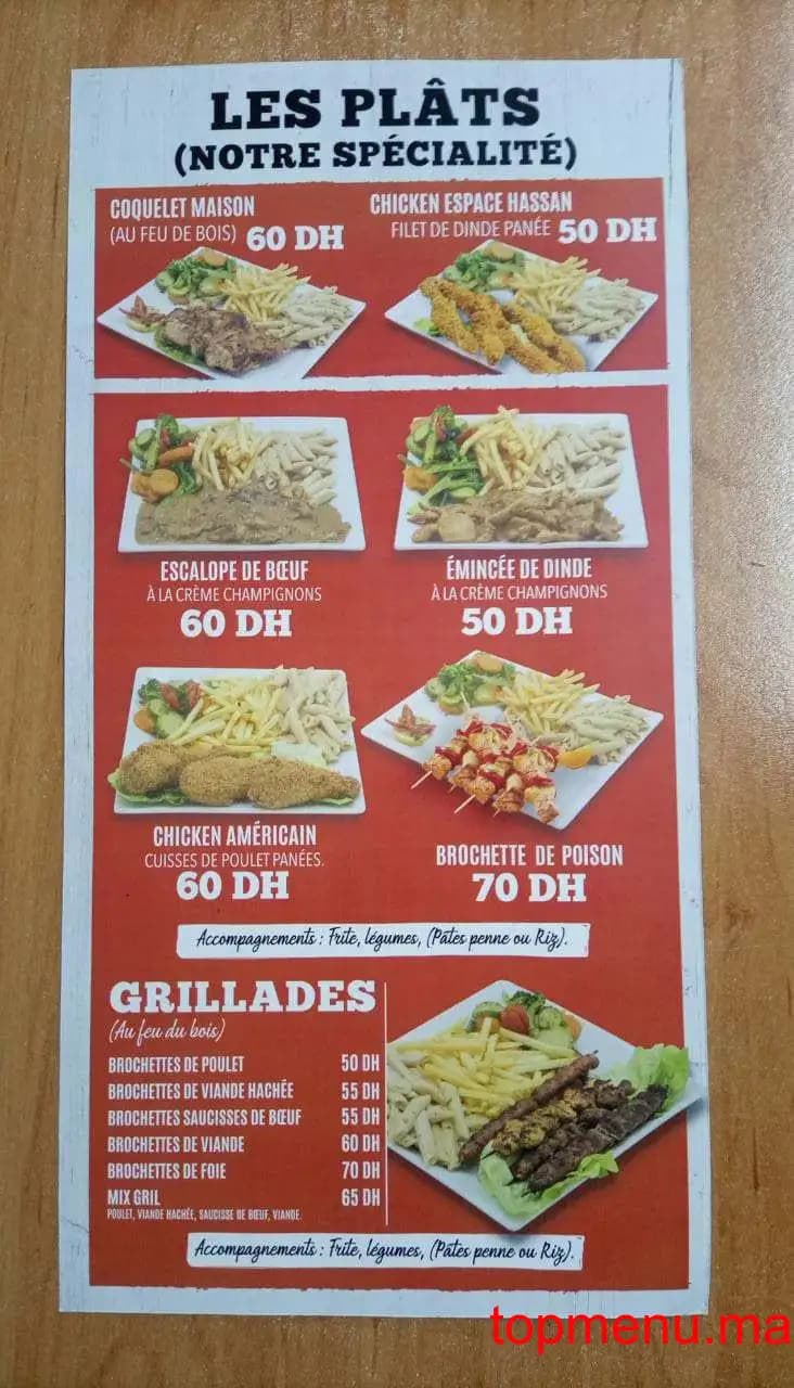Restaurant Espace Hassan menu page 2 Espace Hassan menu page 2