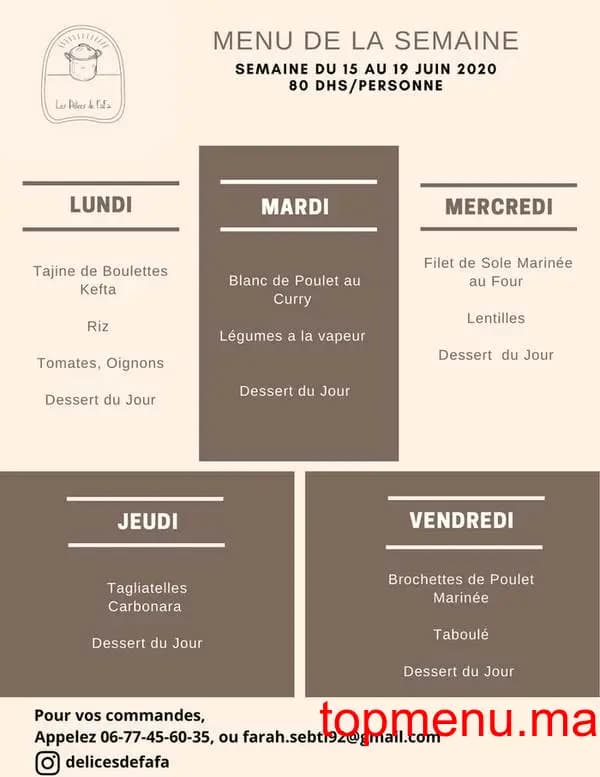 Restaurant Les Delices de Fafa menu page 1 Les Delices de Fafa menu page 1