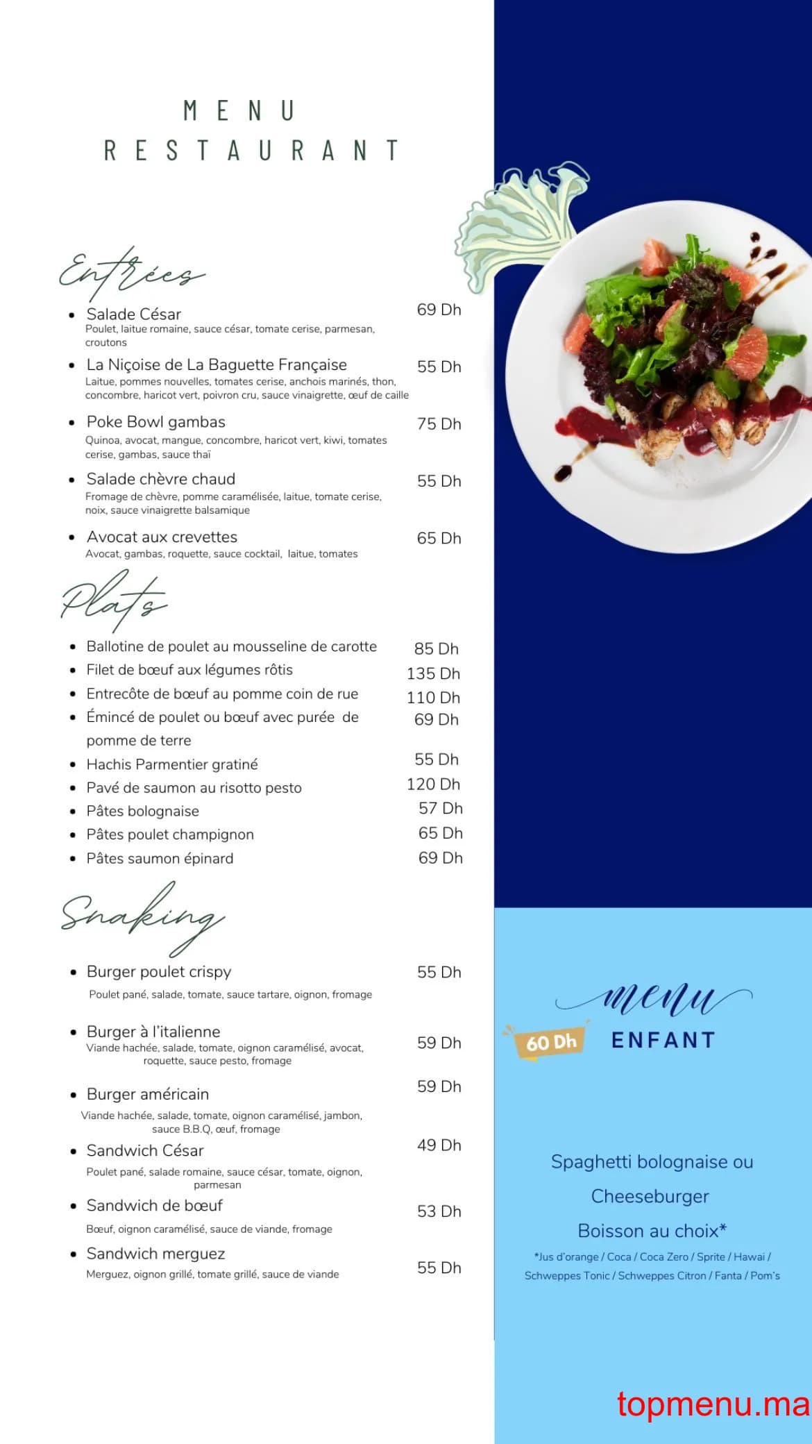 Restaurant La baguette française menu page 1 La baguette française menu page 1
