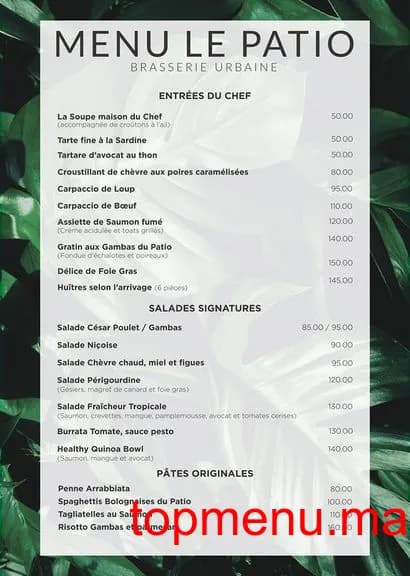 Restaurant Le Patio menu page 1 Le Patio menu page 1