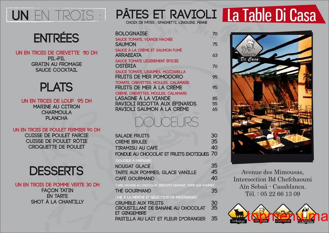 Restaurant Ostéria Tabla Di Casa menu page 2 Ostéria Tabla Di Casa menu page 2