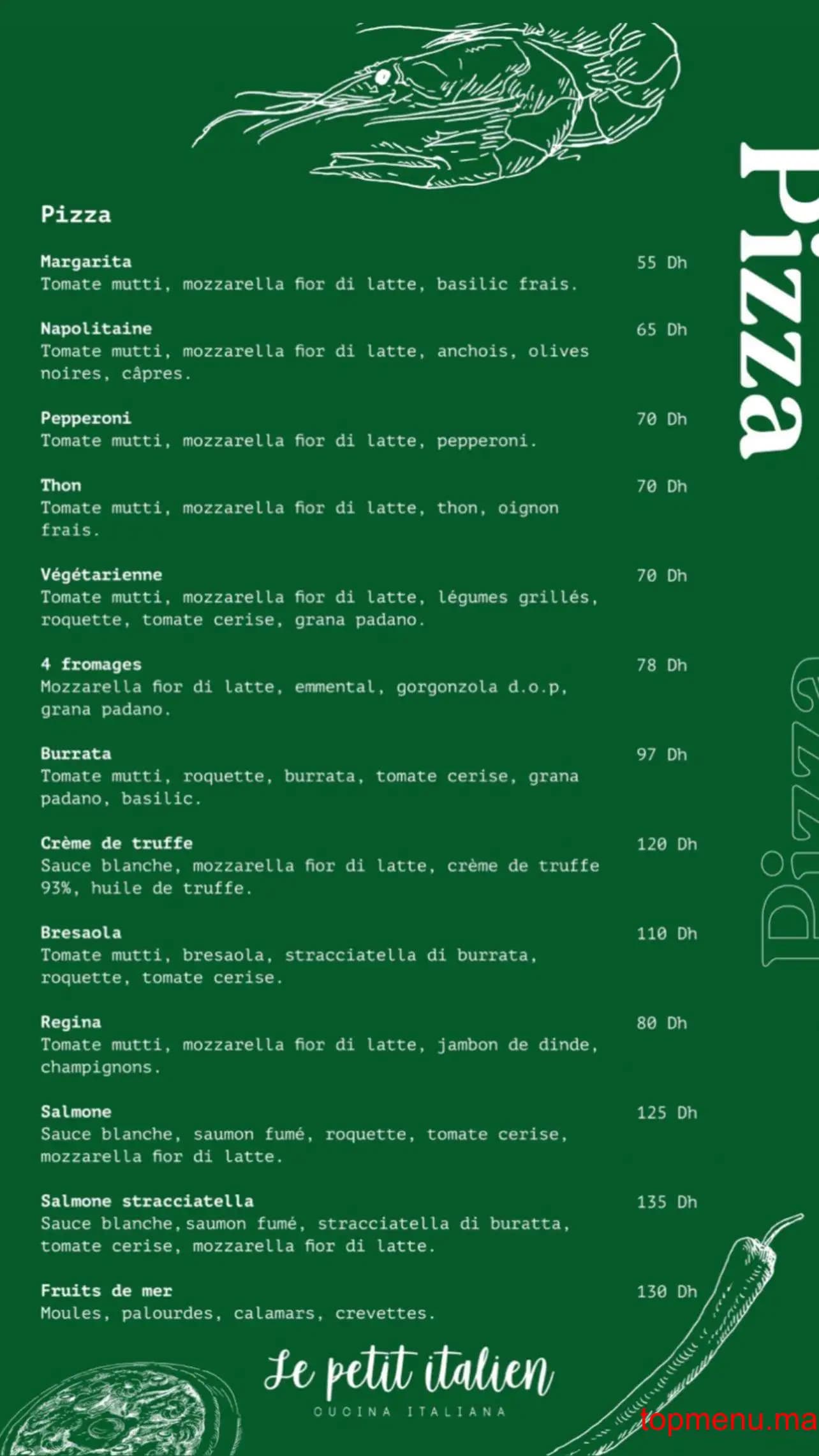 Restaurant Le Petit Italien Dar Bouazza menu page 2 Le Petit Italien Dar Bouazza menu page 2