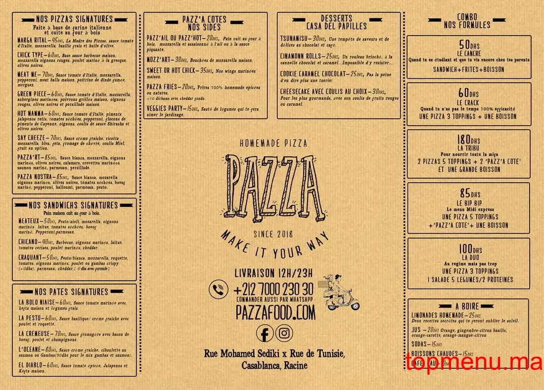 Restaurant Pazza food menu page 1 Pazza food menu page 1