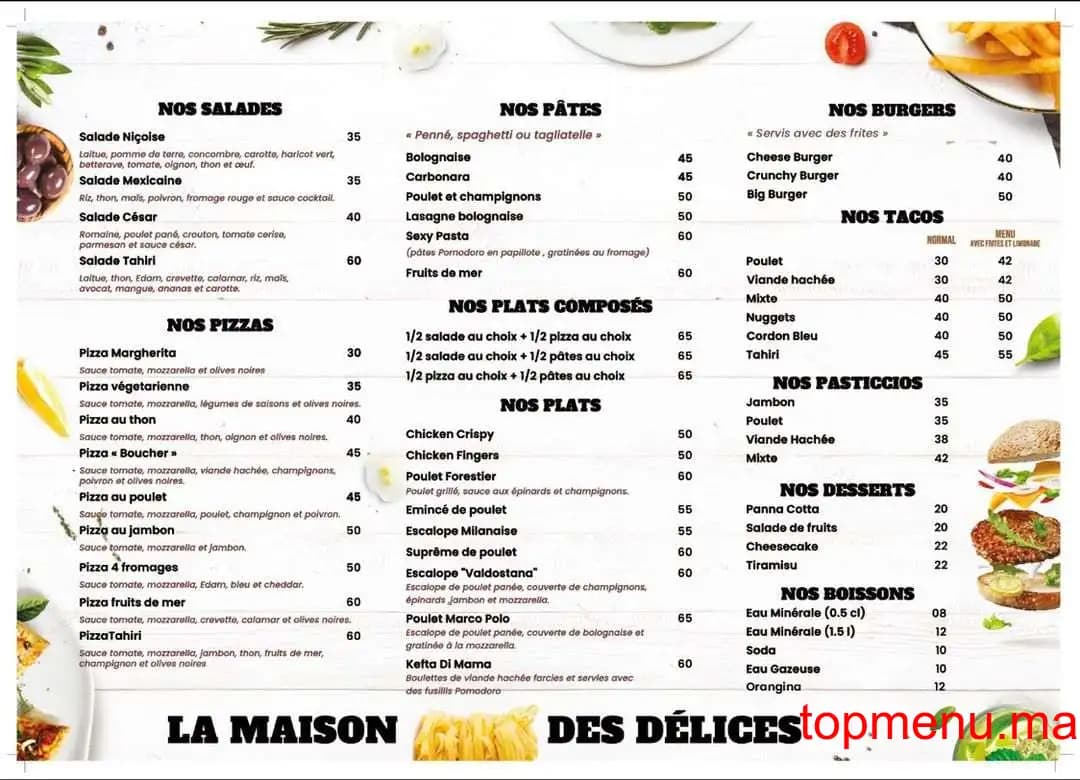 Restaurant Tahiri Bir Anzarane menu page 1 Tahiri Bir Anzarane menu page 1