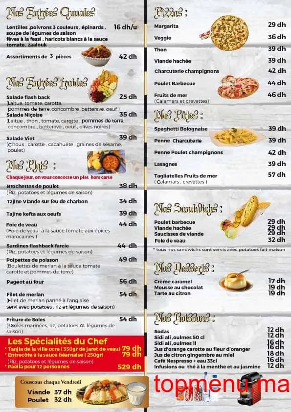 Restaurant Flashback menu page 1 Flashback menu page 1