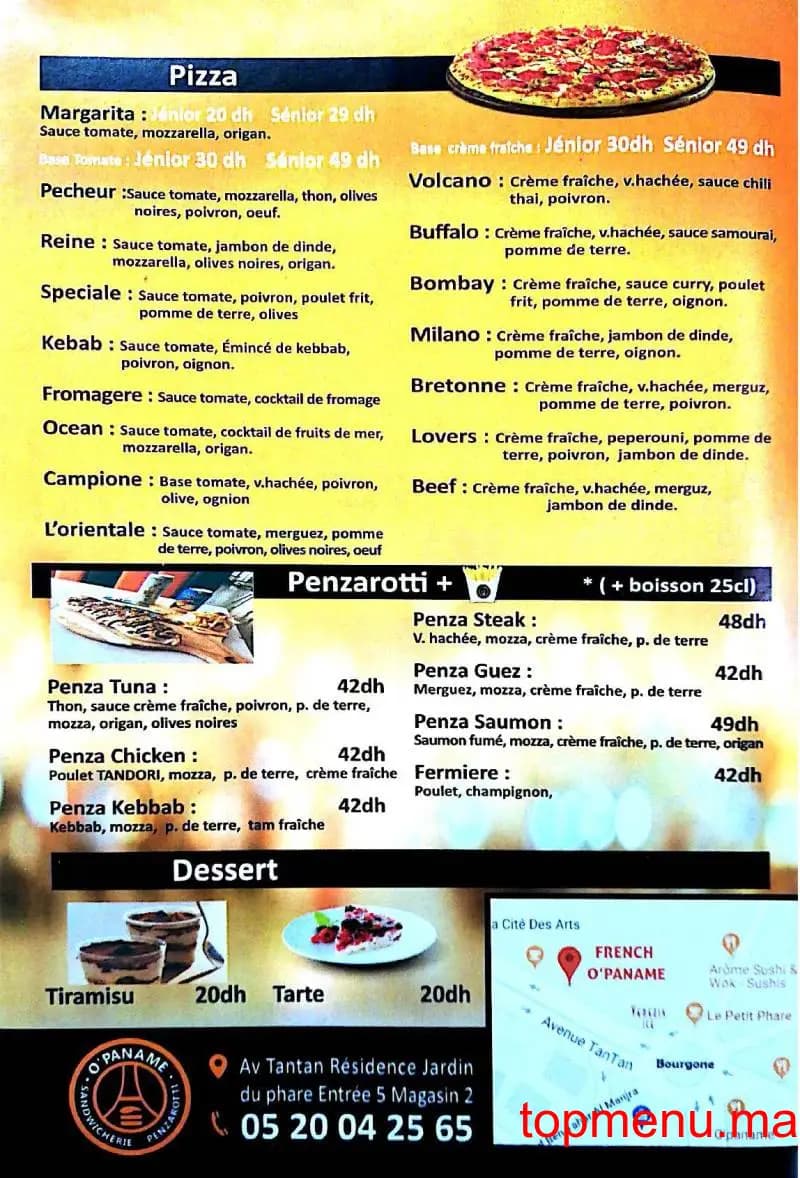 Restaurant French O’Paname menu page 1 French O’Paname menu page 1