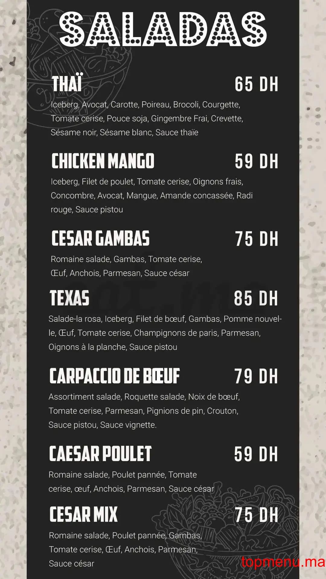 Restaurant Texas burger menu page 3 Texas burger menu page 3