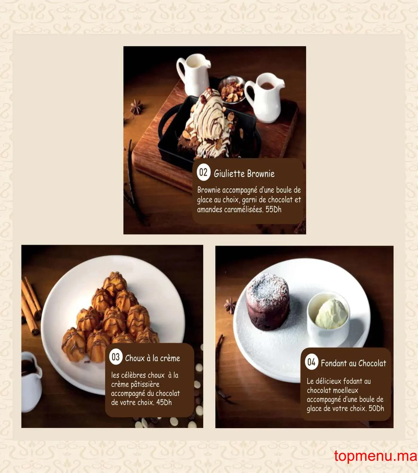 Restaurant Giuliette café glacier menu page 2 Giuliette café glacier menu page 2