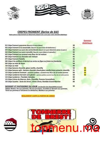 Restaurant Creperie Bretonne Tonnerre De Brest menu page 2 Creperie Bretonne Tonnerre De Brest menu page 2