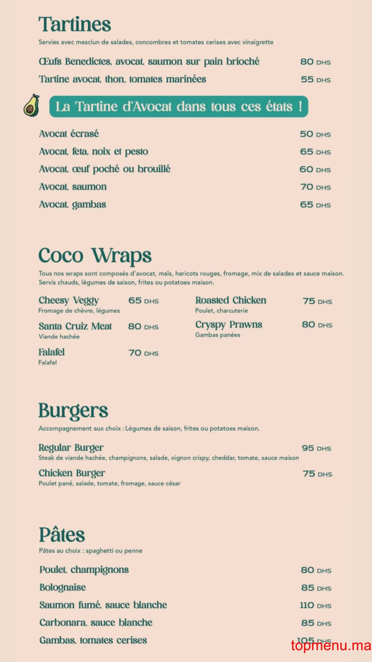 Restaurant Coco palm menu page 4 Coco palm menu page 4