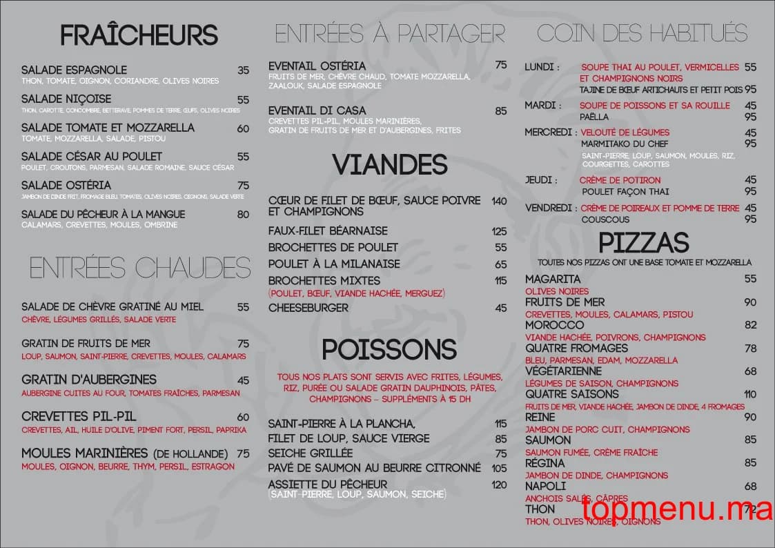 Restaurant Ostéria Tabla Di Casa menu page 1 Ostéria Tabla Di Casa menu page 1