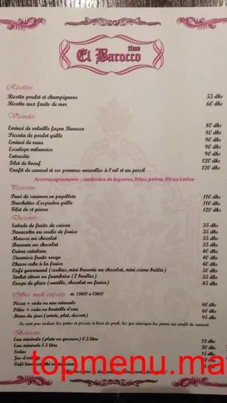 Restaurant El barocco time menu page 2 El barocco time menu page 2