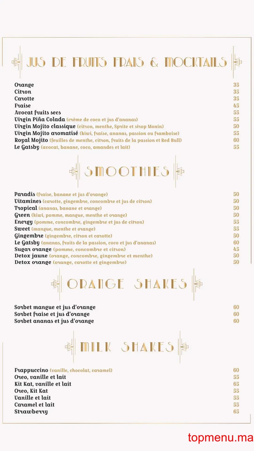 Restaurant Le Gatsby menu page 4 Le Gatsby menu page 4