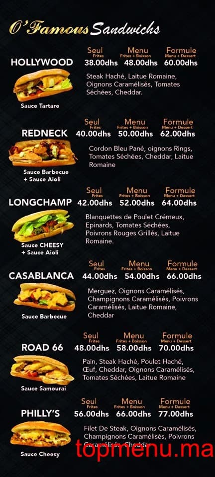 Restaurant O’Famous menu page 2 O’Famous menu page 2