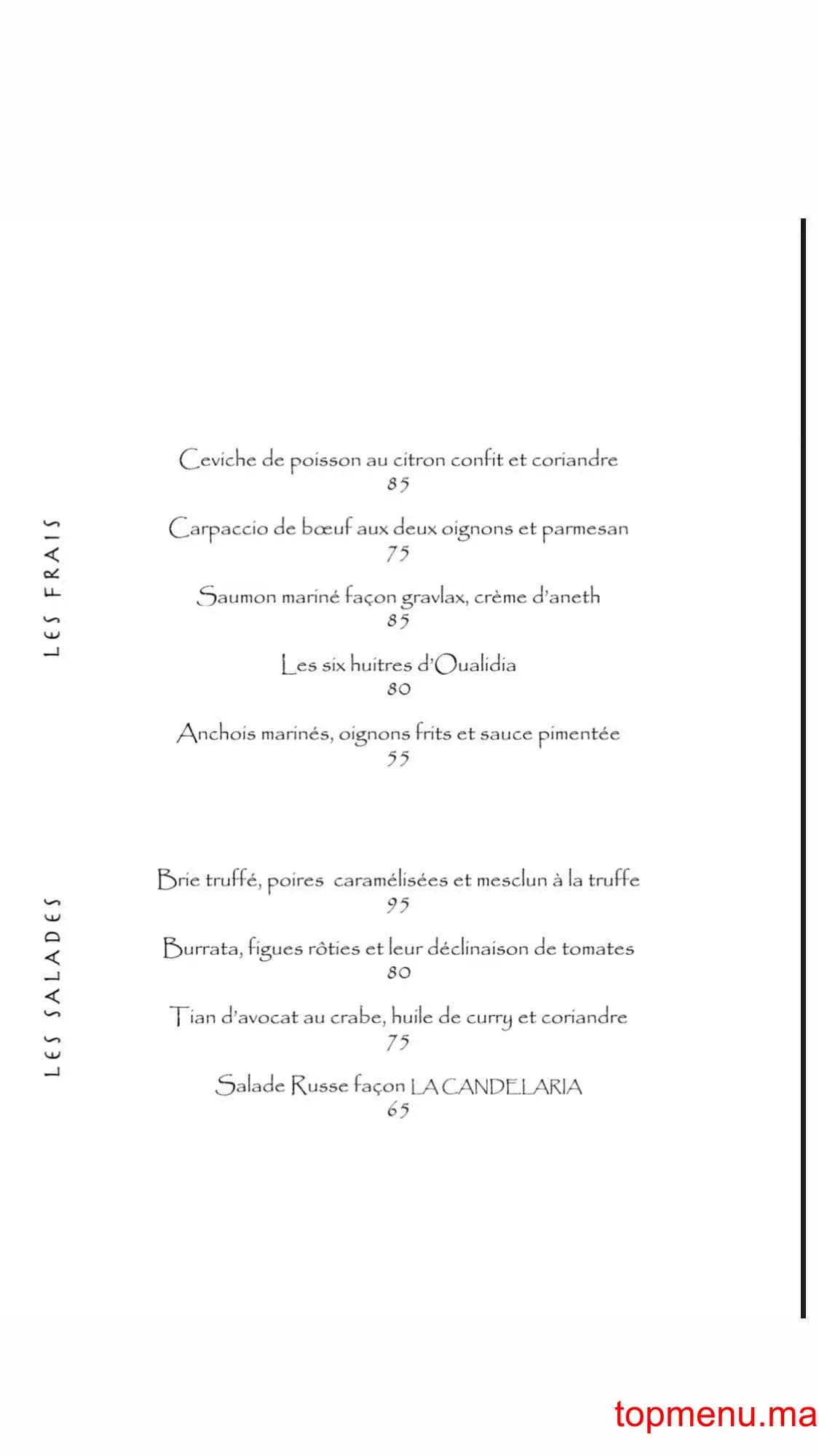 Restaurant La Candelaria menu page 1 La Candelaria menu page 1