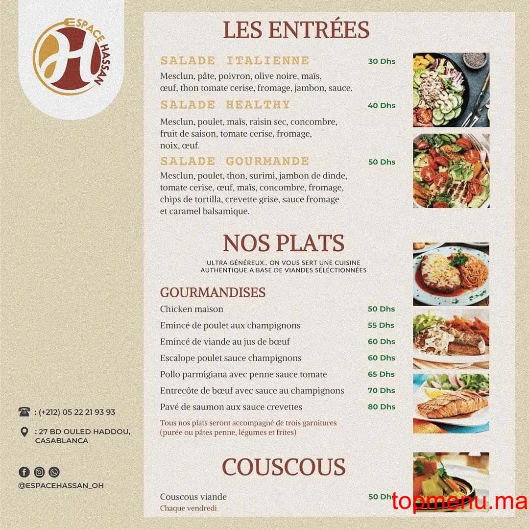Restaurant Espace Hassan Bd Ouled Haddou menu page 1 Espace Hassan Bd Ouled Haddou menu page 1