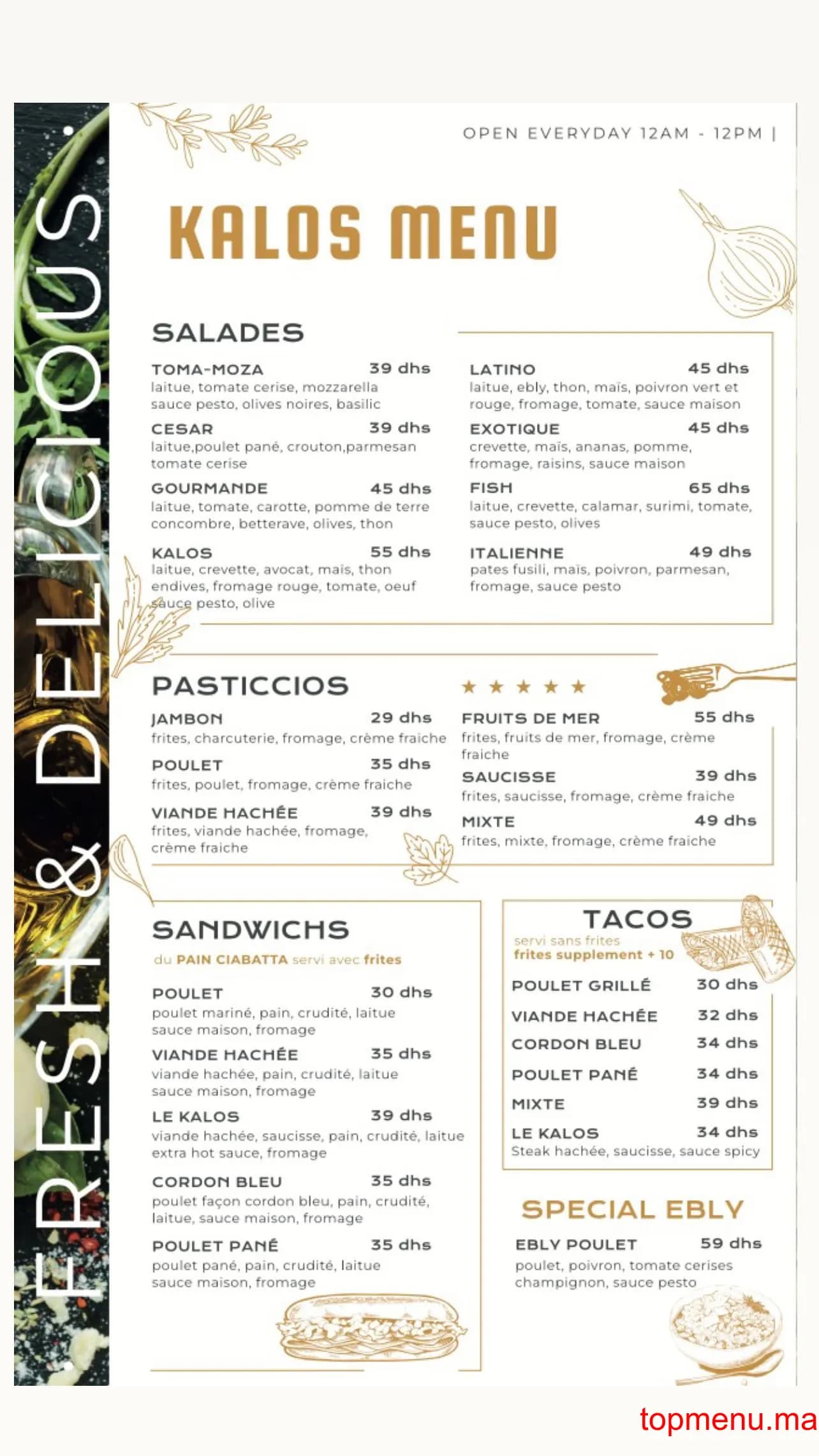 Restaurant Kalos menu page 1 Kalos menu page 1