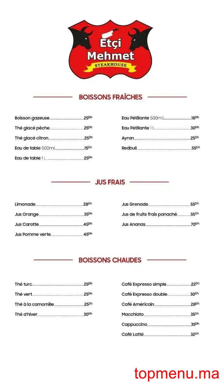 Restaurant Etçi Mehmet Steakhouse menu page 2 Etçi Mehmet Steakhouse menu page 2