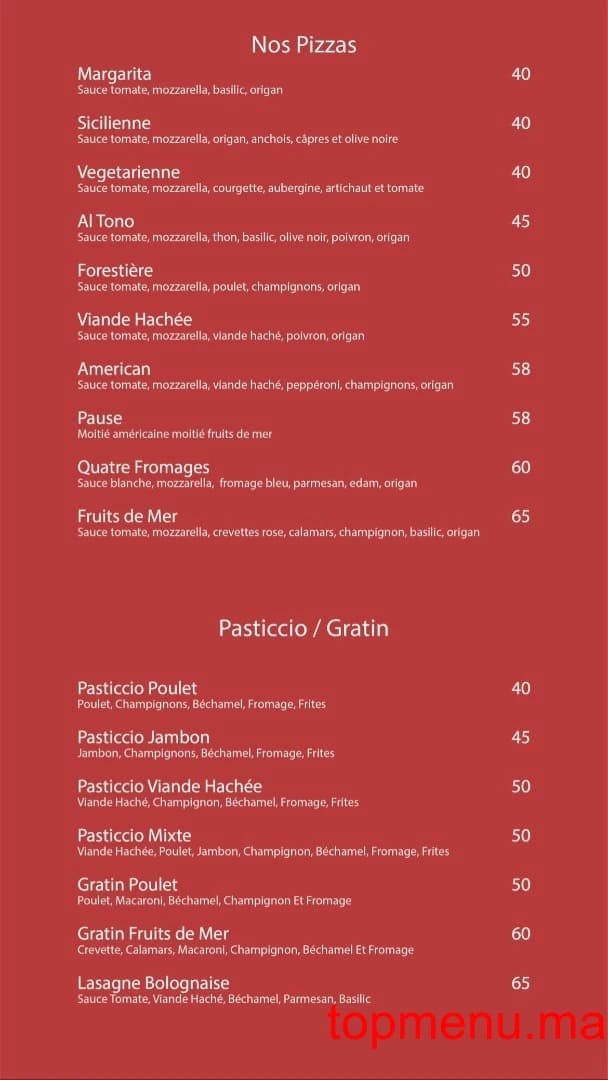 Restaurant Pause Cafe menu page 11 Pause Cafe menu page 11