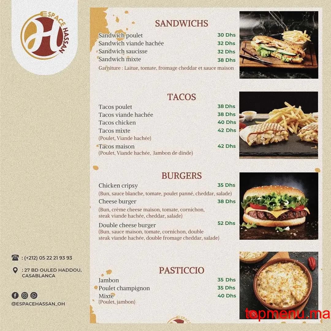 Restaurant Espace Hassan Bd Ouled Haddou menu page 2 Espace Hassan Bd Ouled Haddou menu page 2