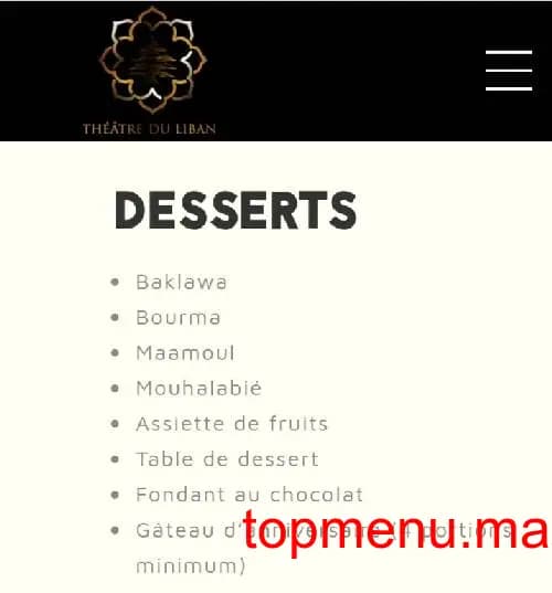 Restaurant Théâtre du Liban menu page 2 Théâtre du Liban menu page 2