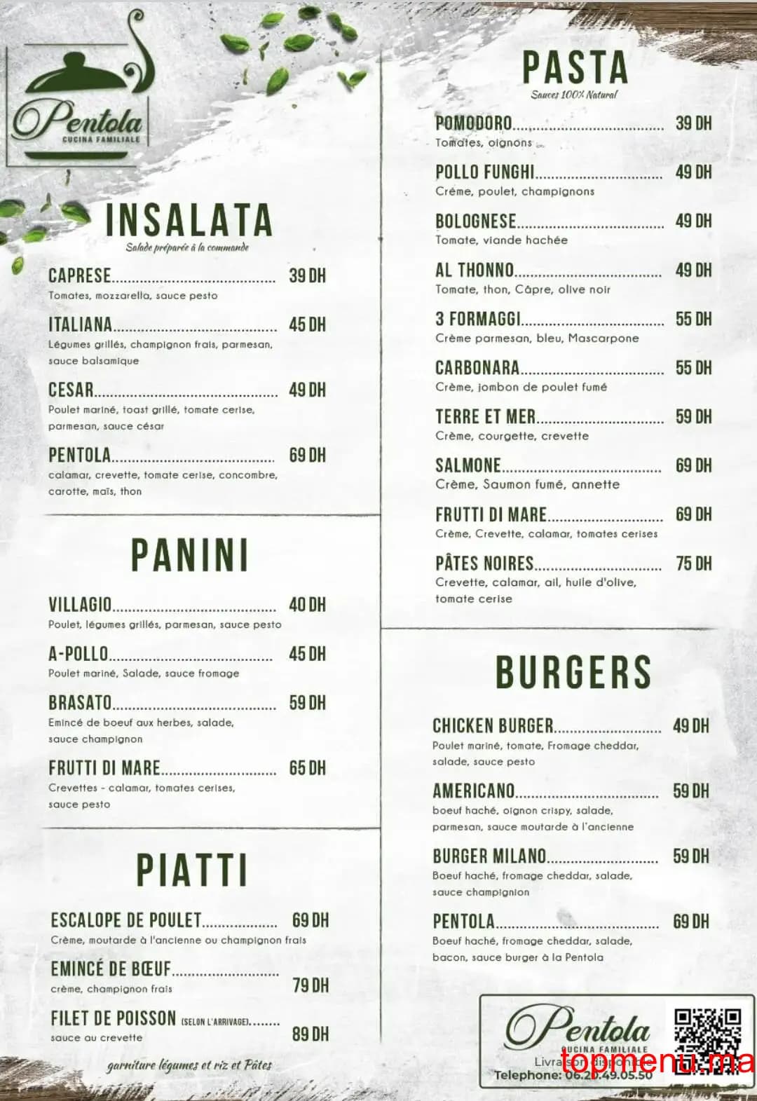 Restaurant Pentola menu page 1 Pentola menu page 1