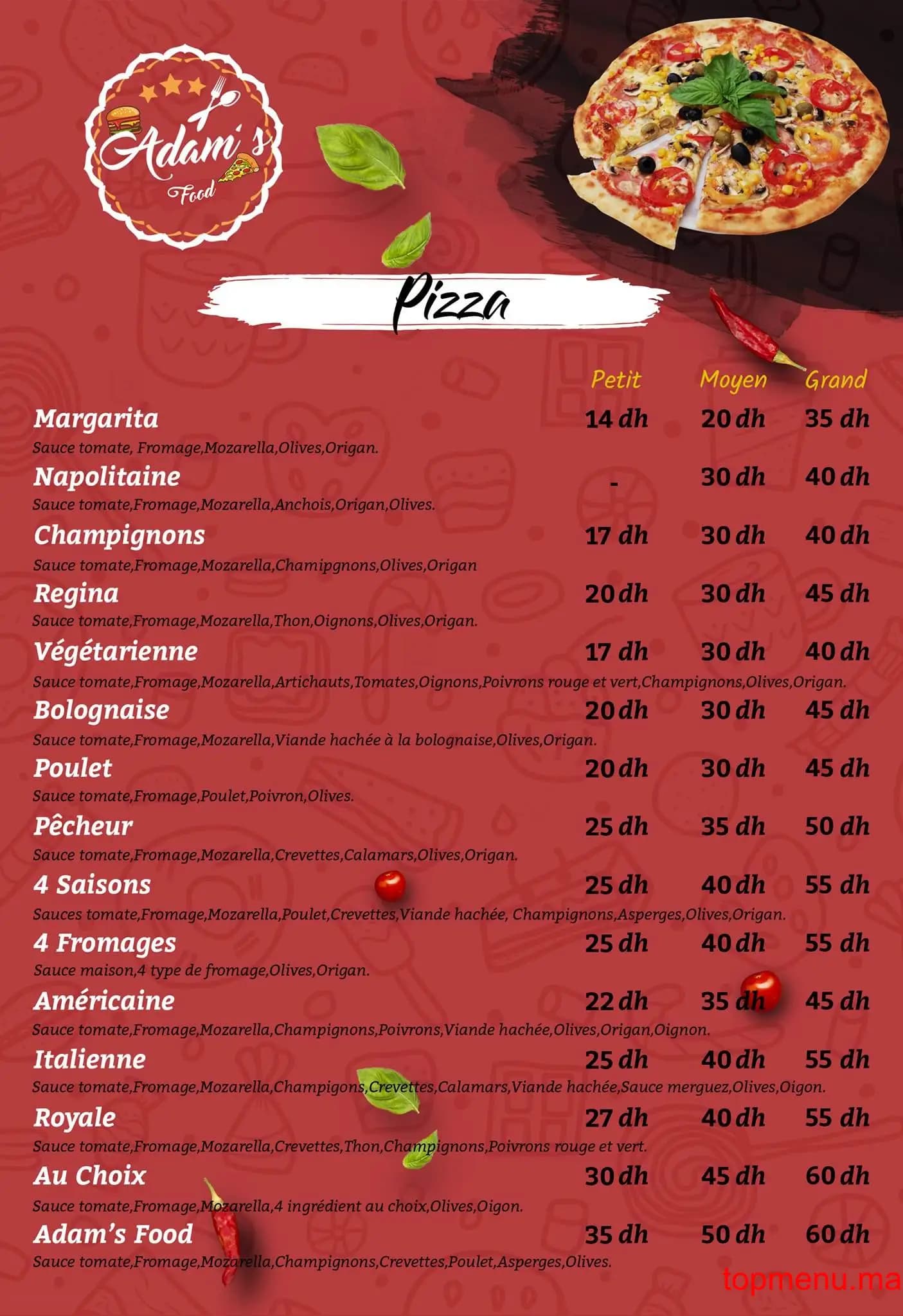 Restaurant Adam’s Food menu page 3 Adam’s Food menu page 3