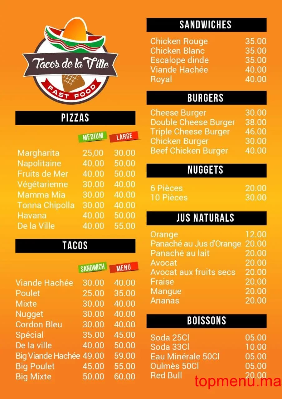 Restaurant Tacos de la ville menu page 5 Tacos de la ville menu page 5