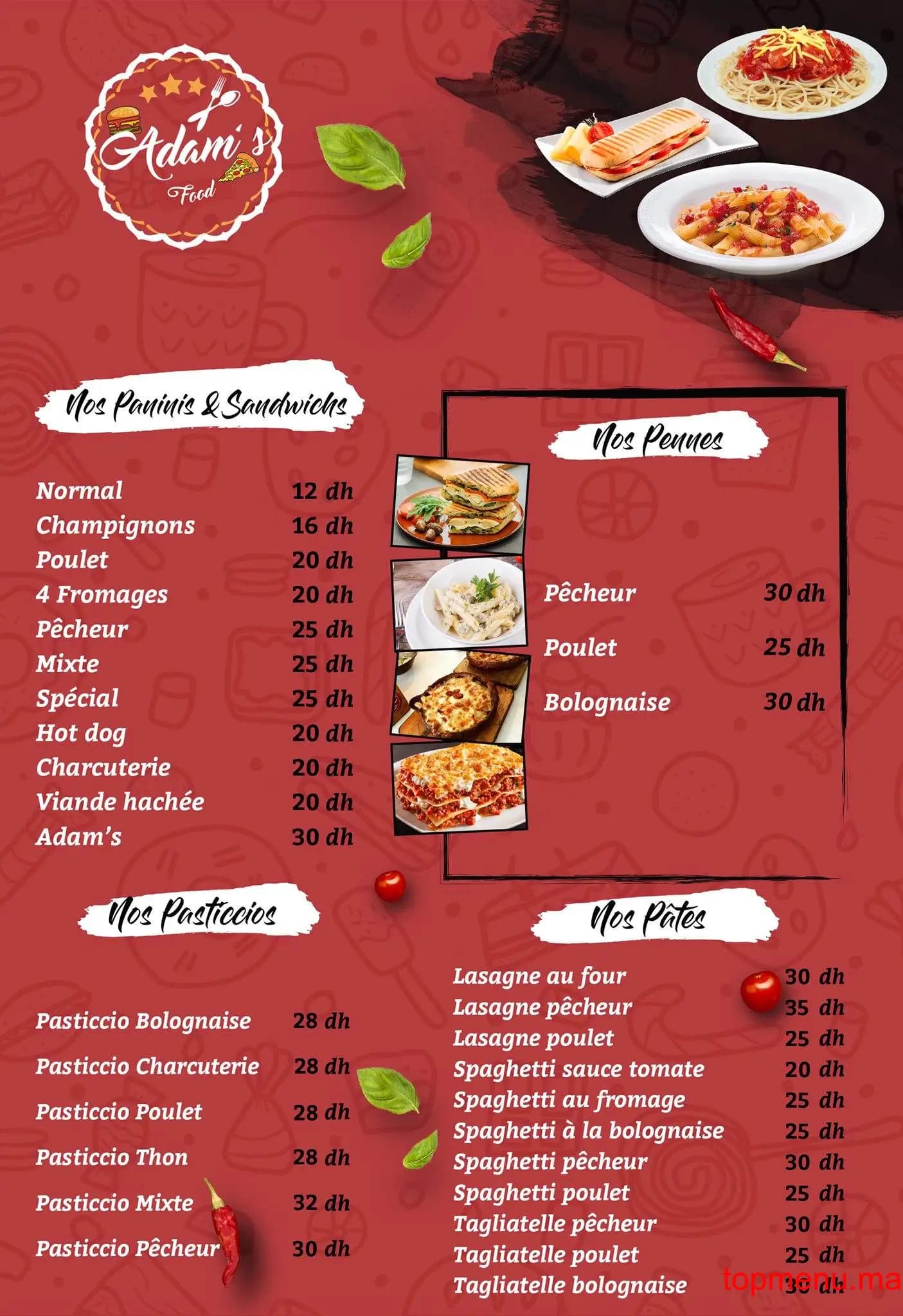 Restaurant Adam’s Food menu page 1 Adam’s Food menu page 1