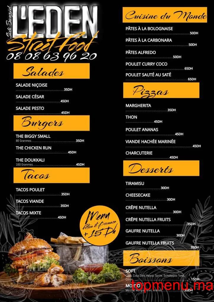 Restaurant L’Eden lounge restaurant menu page 1 L’Eden lounge restaurant menu page 1